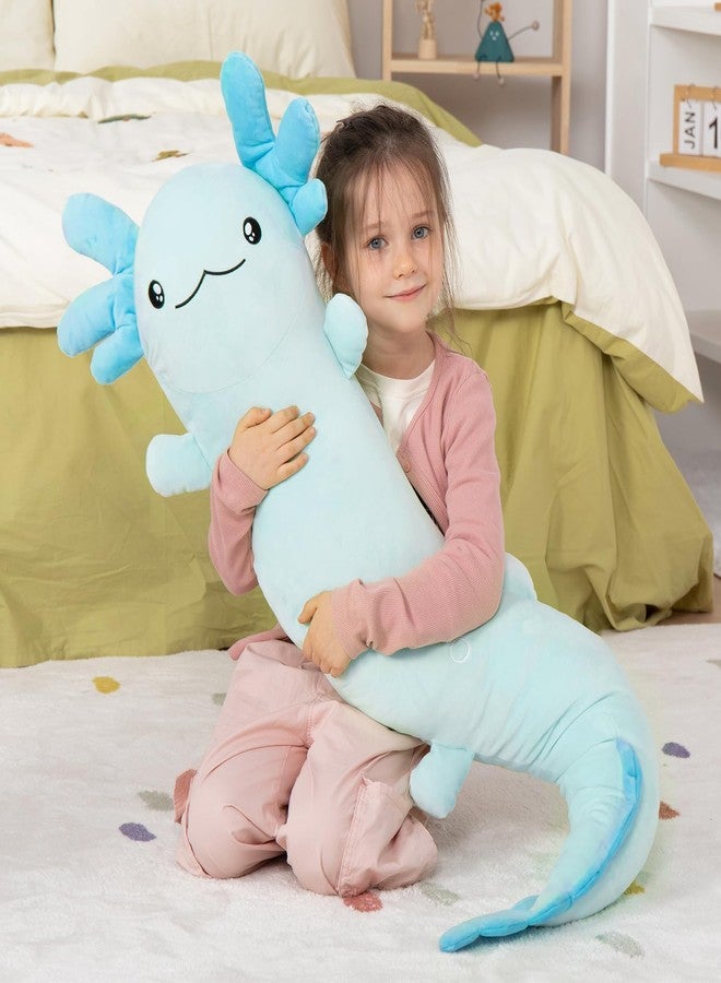 ماوجولان وسادة جسم كبيرة من القطيفة على شكل سمندل مكسيكي من ماوغولان، وسادة لعبة كبيرة من القطيفة على شكل سمندل، حيوان محشو كبير الحجم على شكل سمندل للأطفال، دمى سمندل قطيفة تضيء في الظلام، هدايا عيد الميلاد وعيد الحب باللون الأزرق - Image 2